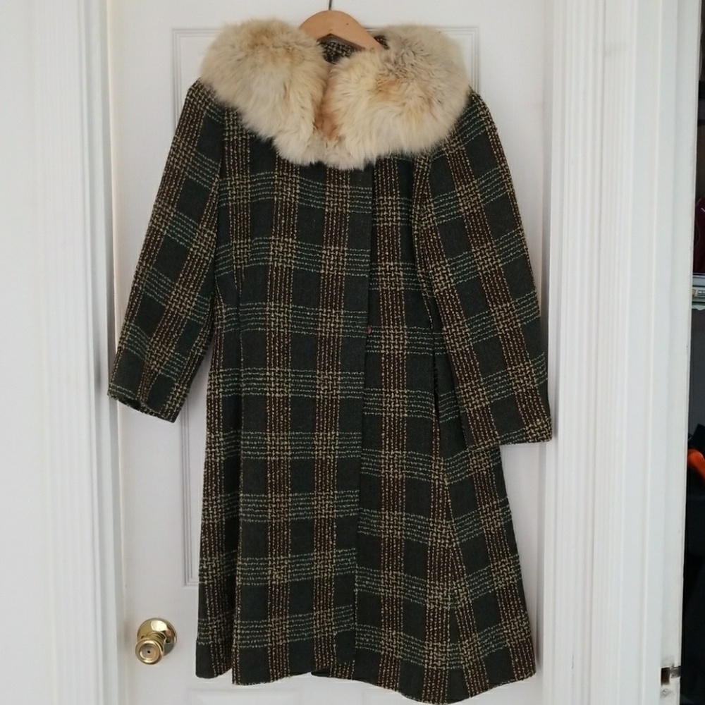 Plaid fur collared jacket